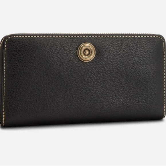 Ralph Lauren Millbrook Wallet Pebbled Leather Black Brass - Picture 1 of 7